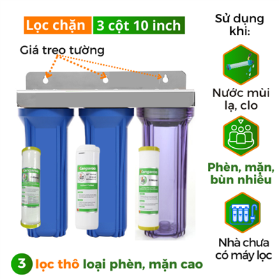 Bộ lọc chặn đầu nguồn 3 cốc 3 lõi 10 inch Bộ lọc chặn đầu nguồn 3 cốc 3 lõi 10 inch