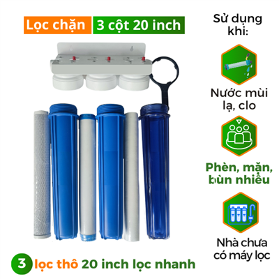 Bộ lọc chặn đầu nguồn 3 cốc 3 lõi 20 inch Bộ lọc chặn đầu nguồn 3 cốc 3 lõi 20 inch